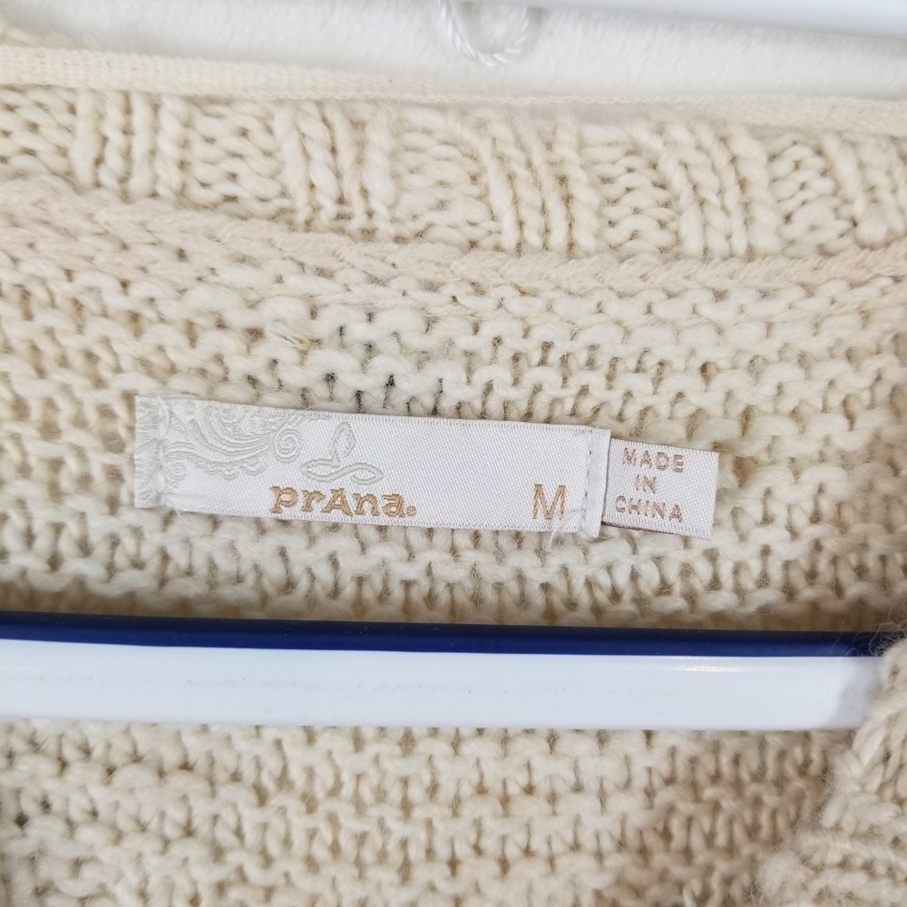 Prana Womens Cream Cable Knit Wool Blend Crew Neck Sweater Size Medium Oatmeal - Picture 3 of 7